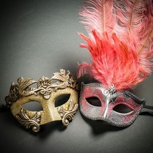 Roman Warrior & Venetian Silver Mardi Couple Masks